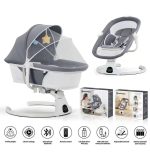 Leagăn Electric pentru Bebeluși cu Telecomandă și Bluetooth, Legănare Automată, Gri Închis