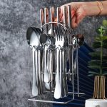 Set Tacâmuri 24 Piese din Oțel Inoxidabil cu Suport, pentru 6 Persoane, Design Elegant, Inox Rezistent, Argintiu - imagine 4