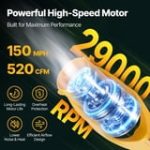 Suflantă de Frunze fără Fir 48V, 150 MPH, 500 CFM, Acumulator și Încărcător, Portabilă, Galbenă - imagine 6