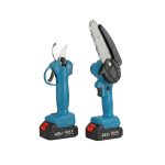 Set Drujbă și Foarfecă Electrică pentru Grădinărit, 2 Acumulatori 48V, Drujbă cu Lamă de 6 Inch și Lanț Inclus, Negru-Albastru