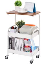Etajeră Multifuncțională Portabilă cu 3 Nivele, Albă, Oțel Carbon + MDF, 77 × 43 × 30 cm