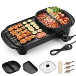 Grătar Electric 2 în 1 și Oală Hot Pot, Aparat Multifuncțional pentru Gătit