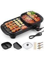 Grătar Electric 2 în 1 și Oală Hot Pot, Aparat Multifuncțional pentru Gătit
