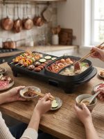 Grătar Electric 2 în 1 și Oală Hot Pot, Aparat Multifuncțional pentru Gătit - imagine 3