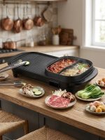 Grătar Electric 2 în 1 și Oală Hot Pot, Aparat Multifuncțional pentru Gătit - imagine 2