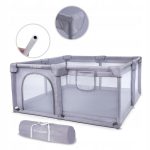 Țarc pentru Copii 130 x 130 cm, Loc de Joacă cu Plasă de Protecție, Cadru Metalic Stabil, Gri, Spațiu Sigur pentru Bebeluși și Copii - imagine 5