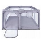 Țarc pentru Copii 130 x 130 cm, Loc de Joacă cu Plasă de Protecție, Cadru Metalic Stabil, Gri, Spațiu Sigur pentru Bebeluși și Copii