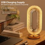 Lampă LED Decorativă din Cristal Acrilic, Veioză Ovală Reîncărcabilă, 3 Culori, Touch, 26 x 12,5 x 9,5 cm - imagine 4