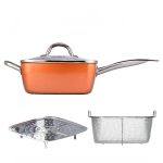 Tigaie Pătrată Multifuncțională cu Capac, 4 Piese, Non-Stick, Mânere din Inox și Sită pentru Prăjit - imagine 3