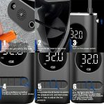 Pompă Electrică Portabilă pentru Umflat Anvelope și Mingi, 70W, Afișaj LED, Baterie 2000 mAh, Max. 32 PSI, pentru Mașină, Bicicletă și Motocicletă, Negru - imagine 5