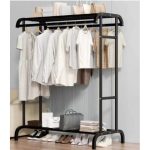 Suport Haine Metalic cu 2 Rafturi, Capacitate 70 kg, Design Arcuit, Negru, Organizator pentru Dormitor și Hol - imagine 3