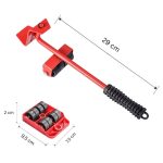 Set 5 piese transportat si ridicat mobila, cu role pentru ridicat si mutat obiecte grele, maxim 200 kg - Rosu - imagine 9