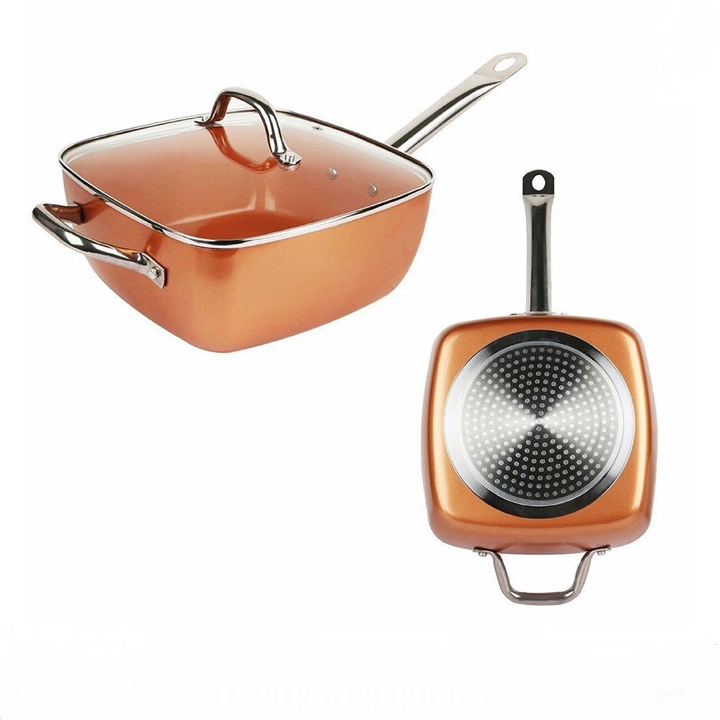 res_5ac03bb851db5ee92df07eee4ab7292e Tigaie Pătrată Multifuncțională cu Capac, 4 Piese, Non-Stick, Mânere din Inox și Sită pentru Prăjit - imagine 1