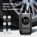 Pompă Electrică Portabilă pentru Umflat Anvelope și Mingi, 70W, Afișaj LED, Baterie 2000 mAh, Max. 32 PSI, pentru Mașină, Bicicletă și Motocicletă, Negru - imagine 2