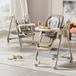 Scaun de Masă pentru Bebeluși, Design Versatil, Ușor de Curățat, Compact, Khaki - imagine 3