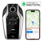 Cheie Auto Smart iSmartKey cu Ecran LCD, 4 Butoane, Keyless Go, Compatibilă Apple Find My, Argintiu