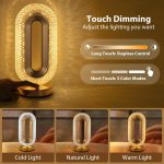 Lampă LED Decorativă din Cristal Acrilic, Veioză Ovală Reîncărcabilă, 3 Culori, Touch, 26 x 12,5 x 9,5 cm - imagine 7