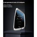 Cheie Auto Inteligentă Smart Key cu Ecran LCD Touch, 4 Butoane, Keyless Go, Bluetooth, Universală, Logo Personalizat, Ramă Argintie, Spate Negru - imagine 4