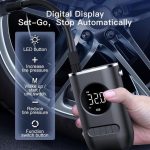 Pompă Electrică Portabilă pentru Umflat Anvelope și Mingi, 70W, Afișaj LED, Baterie 2000 mAh, Max. 32 PSI, pentru Mașină, Bicicletă și Motocicletă, Negru - imagine 7