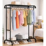Suport Haine Metalic cu 2 Rafturi, Capacitate 70 kg, Design Arcuit, Negru, Organizator pentru Dormitor și Hol - imagine 4