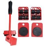 Set 5 piese transportat si ridicat mobila, cu role pentru ridicat si mutat obiecte grele, maxim 200 kg - Rosu