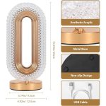 Lampă LED Decorativă din Cristal Acrilic, Veioză Ovală Reîncărcabilă, 3 Culori, Touch, 26 x 12,5 x 9,5 cm - imagine 6