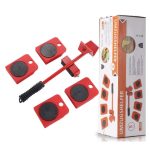 Set 5 piese transportat si ridicat mobila, cu role pentru ridicat si mutat obiecte grele, maxim 200 kg - Rosu - imagine 7