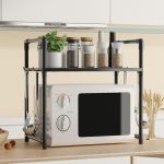 Suport Reglabil pentru Cuptor cu Microunde, 2 Rafturi, Organizator de Bucătărie cu Cârlige, pentru Electrocasnice și Accesorii - imagine 6