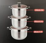 Set 3 Oale din Inox cu Capace din Sticlă – 24/26/28 cm, 5/6,5/7,5 L, Calitate Înaltă - imagine 3