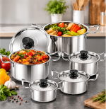 Set 5 Oale din Inox cu Capace din Inox – 16/18/20/22/24 cm, Calitate Înaltă