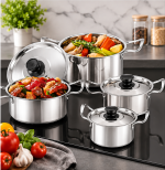 Set 5 Oale din Inox cu Capace din Inox – 16/18/20/22/24 cm, Calitate Înaltă - imagine 3