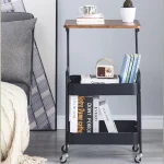 Măsuță Portabilă pentru Cafea cu Roți, 2 Polițe și Blat de Lucru, Oțel Carbon, Negru, 79 × 43 × 30 cm - imagine 5