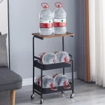 Măsuță Portabilă pentru Cafea cu Roți, 2 Polițe și Blat de Lucru, Oțel Carbon, Negru, 79 × 43 × 30 cm - imagine 7