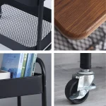 Măsuță Portabilă pentru Cafea cu Roți, 2 Polițe și Blat de Lucru, Oțel Carbon, Negru, 79 × 43 × 30 cm - imagine 8