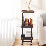 Măsuță Portabilă pentru Cafea cu Roți, 2 Polițe și Blat de Lucru, Oțel Carbon, Negru, 79 × 43 × 30 cm - imagine 3