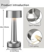 Veioză Portabilă LED 21 cm, Dimabilă, Reîncărcabilă, Fără Fir, silver - imagine 3