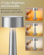 Veioză Portabilă LED 21 cm, Dimabilă, Reîncărcabilă, Fără Fir, silver - imagine 6