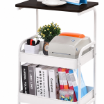 Etajeră Multifuncțională Portabilă cu 3 Nivele, maro inchis , Oțel Carbon + MDF, 77 × 43 × 30 cm