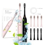 Set periute de dinti electrice, 2 bucati, 8 capete de schimb, 6 viteze, USB, negru roz, 15x2.8x2.8cm