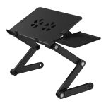 Masuta laptop reglabila inaltime din aluminiu, masa cu sistem dublu ventilatie tip coller USB, suport reglabil mouse, Standing desk multifunctional, 42x27x6cm, Neagra