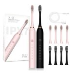 Set periute de dinti electrice, 2 bucati, 8 capete de schimb, 6 viteze, USB, negru roz, 15x2.8x2.8cm - imagine 2