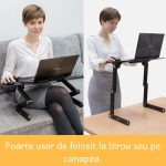 Masuta laptop reglabila inaltime din aluminiu, masa cu sistem dublu ventilatie tip coller USB, suport reglabil mouse, Standing desk multifunctional, 42x27x6cm, Neagra - imagine 3