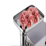 Masina de Tocat Carne, Legume, Inox, Electrica 300W, 2 site, Accesoriu Carnati, Tava Suc Rosii, Alba - imagine 4